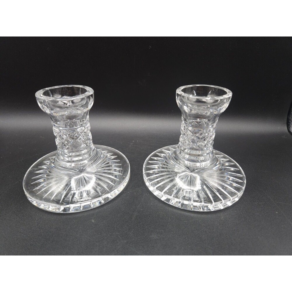 Waterford Crystal Giftware Short Candlestick Holder Pair 3 3/4" H Gothic Mark